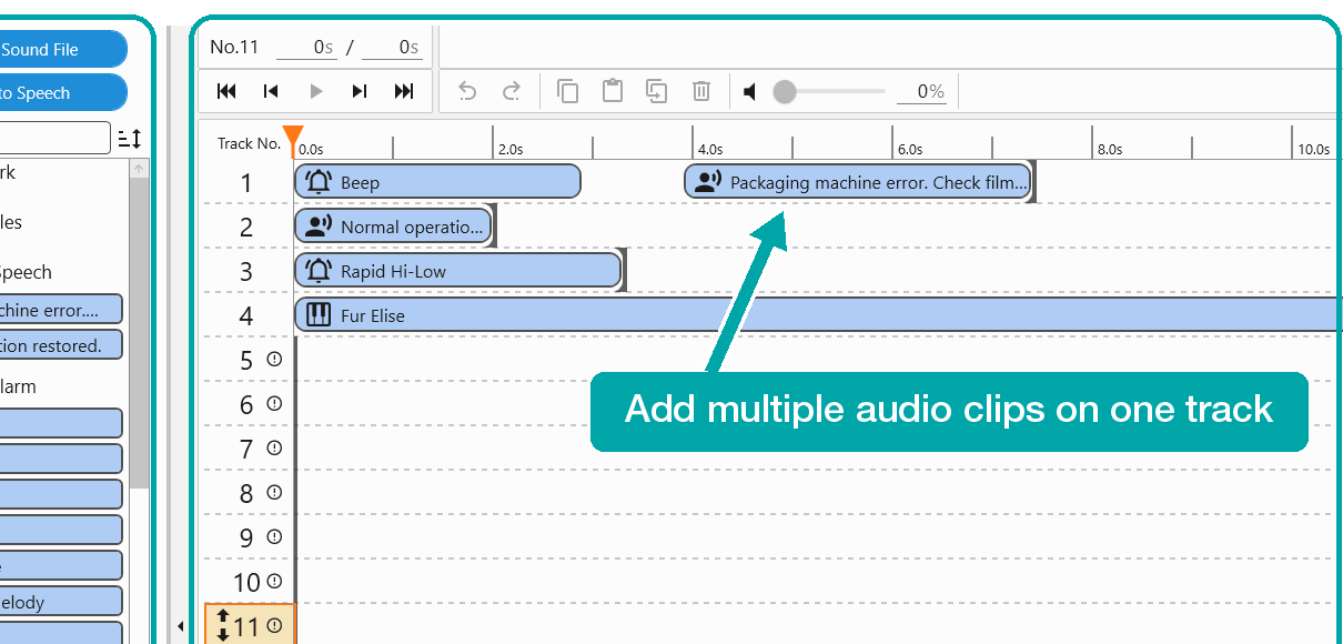 Playlist Editor screen in PATLITE Audio Builder